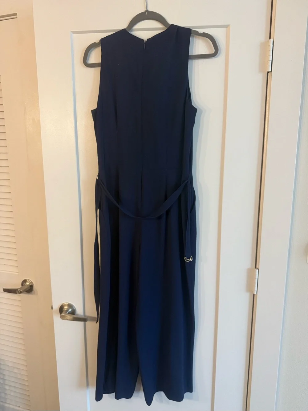 Michael Kors Navy Sleeveless V-Neck Jumpsuit with Waist Tie